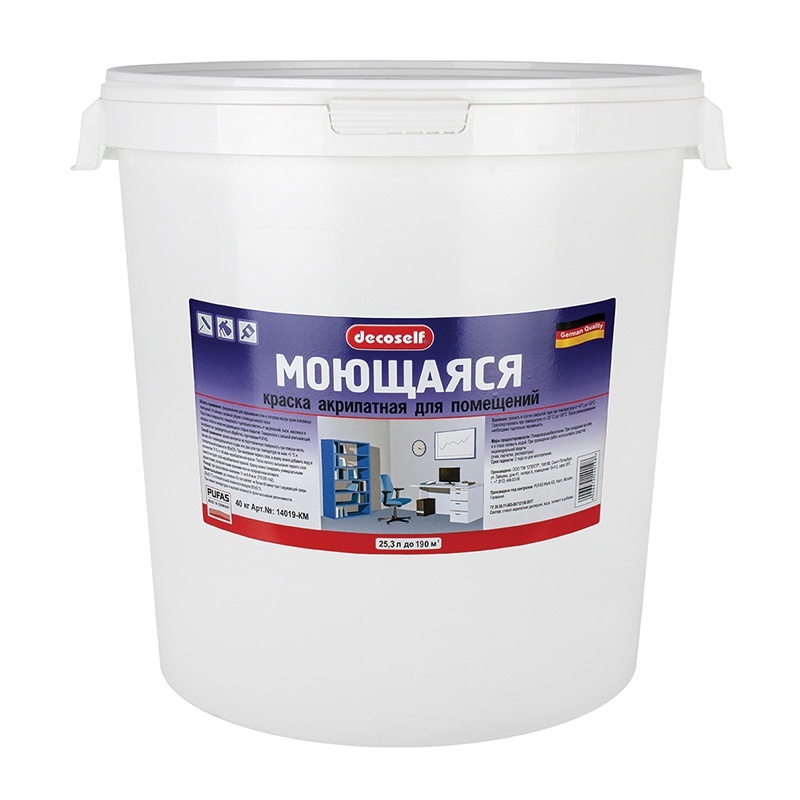 Рекомендуем купить Краска моющаяся Pufas Decoself моющаяся, белая, мороз. (40 кг)