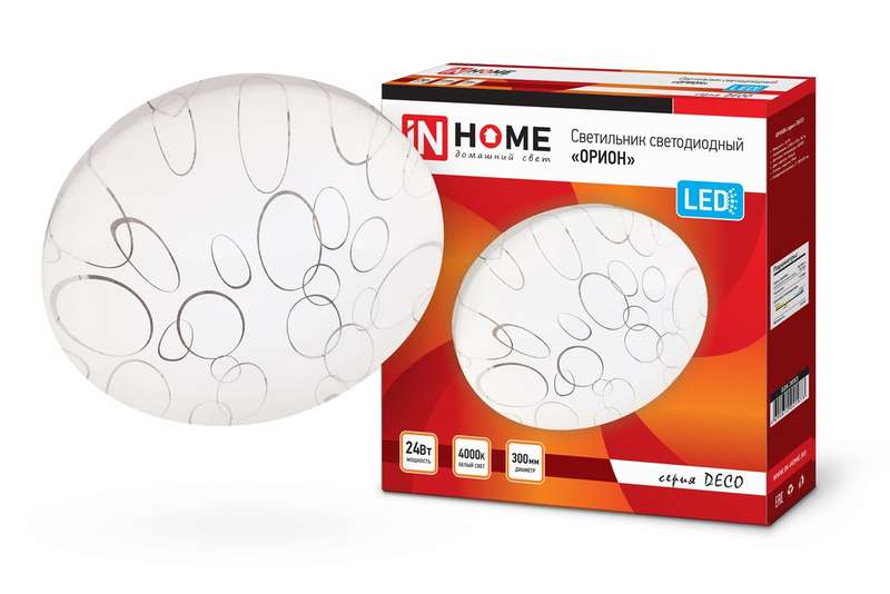 Рекомендуем купить Светильник светодиодный DECO ОРИОН 24Вт 230В 4000К 1560лм 300мм IN HOME 4690612021973