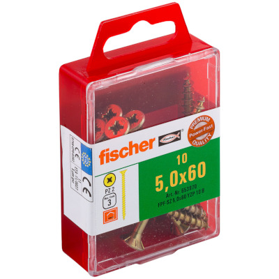 Рекомендуем купить Набор из 10 саморезов fischer FPF-SZ 5,0X60 YZP 10 B с потайной головой и неполной резьбой, оц. сталь