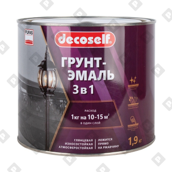 Грунт-эмаль Pufas Decoself 3 в 1 глянцевая зелёная (1,9 кг) - №1