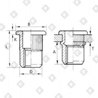 Заклепка М3x10 с внутренней резьбой, насечками и цилиндрическим бортом, оц. сталь - №2
