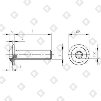 Винт ISO 7380-2 М10x16/16 с полукруглой головкой и прессшайбой, шлиц TX50, нерж. сталь A2 - №4