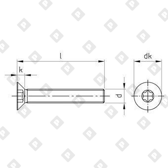 Винт ISO 10642 (DIN 7991) M5x20 с потайной головкой и шлицем TORX, нерж. сталь А4 - №3