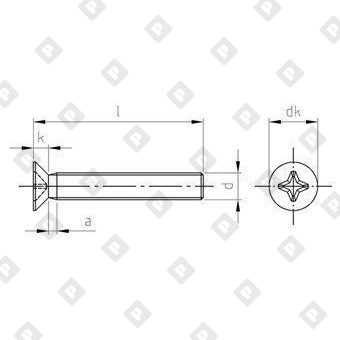 Винт DIN 965 М6x100 с потайной головкой и крестообразным шлицем PH, нерж. сталь A4 - №4