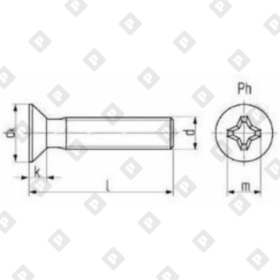 Винт DIN 965 М6x20 с потайной головкой и крестообразным шлицем PH, кл. пр. 4.8, оц. сталь - №2