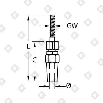 Зажим цанговый ART 8406 со шпилькой М10 для троса Ø5мм, с правой резьбой, нерж. сталь А4 - №2